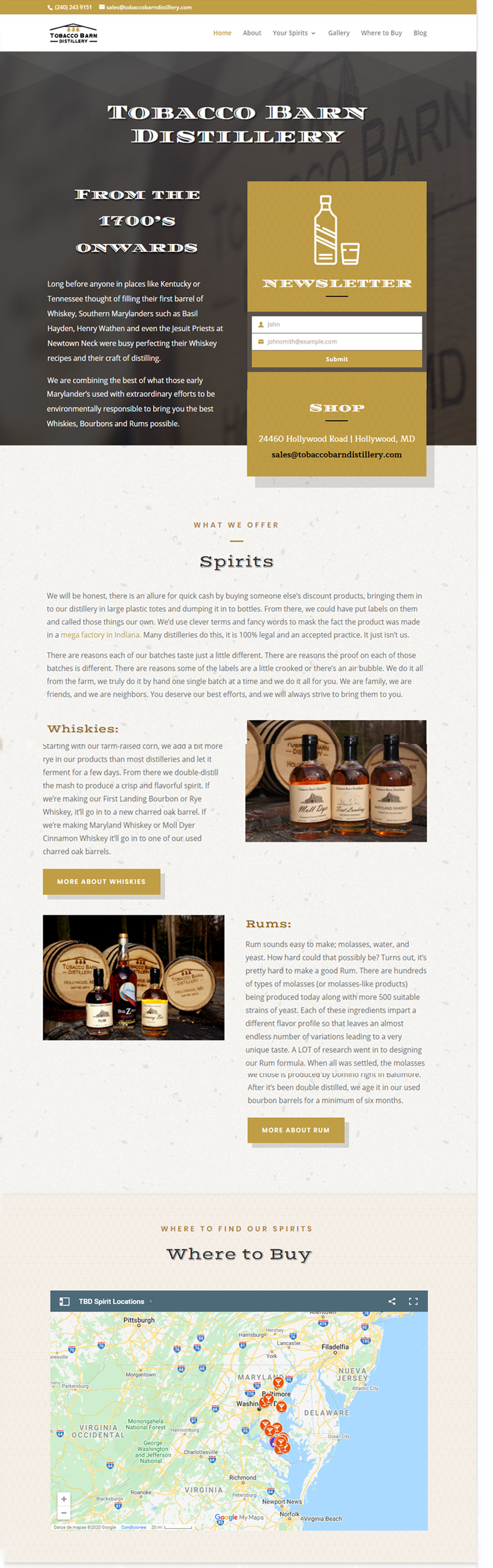 tobacco barn distillery website redesign homepage