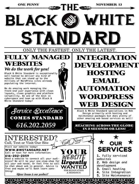 black and white standard hosting and web offerings sheet
