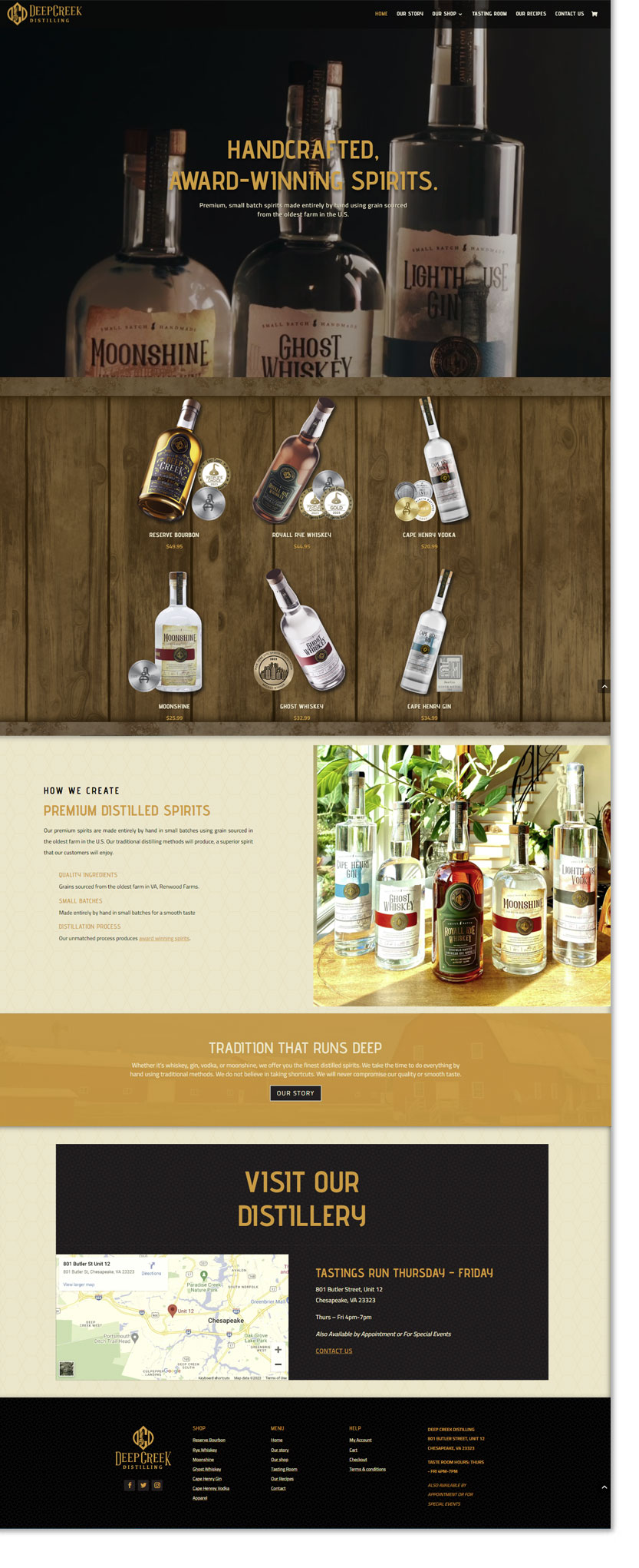deep creek distilling menu website design